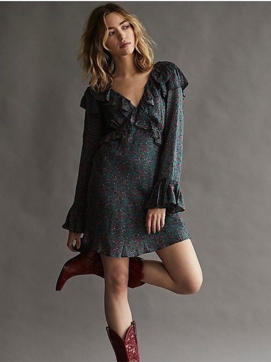 Free People Dresses & Skirts - Free People Sweetest Thing Mini Dress in Green Pink Floral Size 4